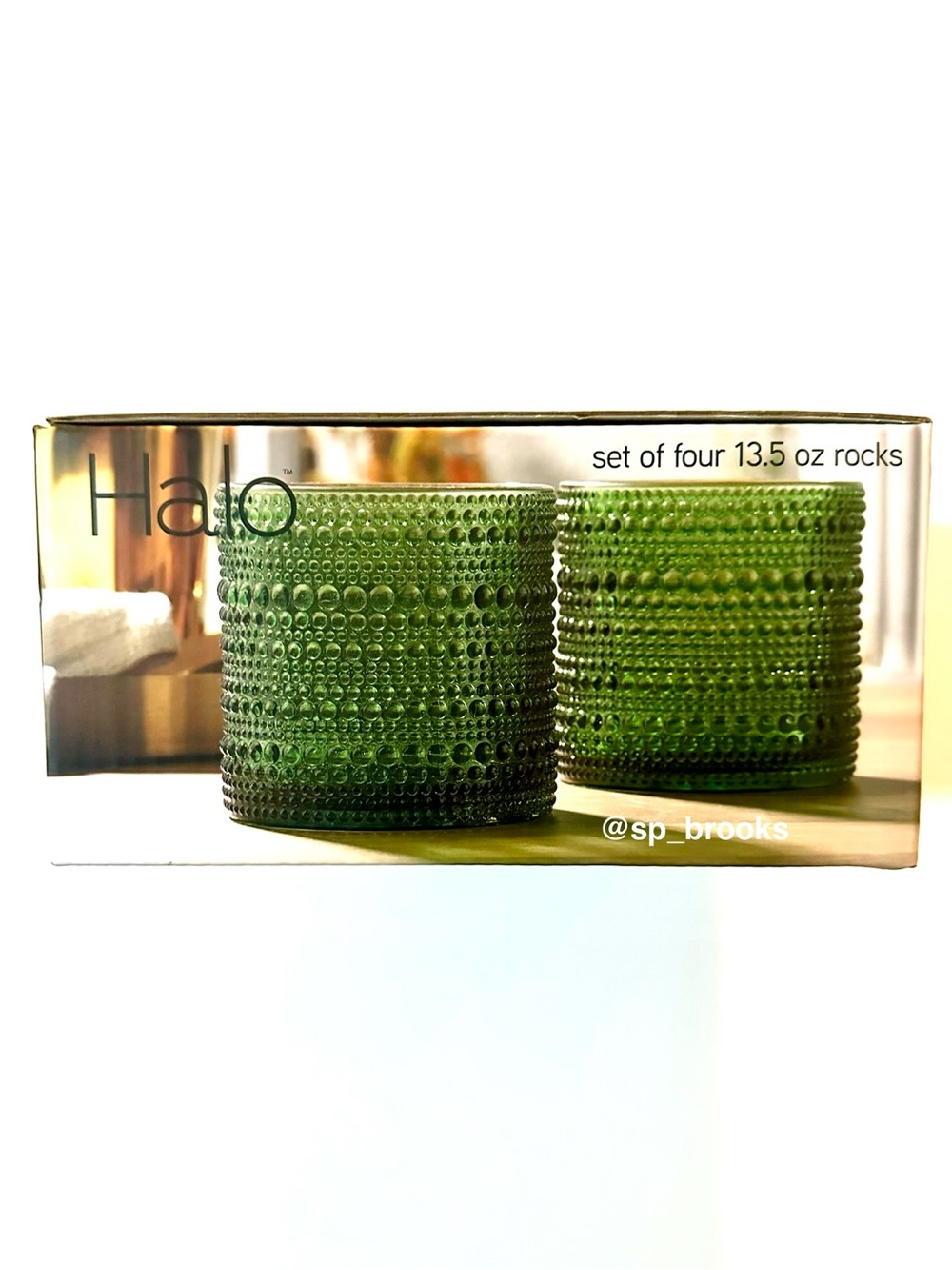 🎁HALO Rock Glasses - Green Hobnail Textured Drinkware  - Set of 4 - 13.5 ozs.